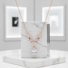 CUBIC ZIRCONIA COLLECTION - VINTAGE VINE NECKLACE - CZNK125 ROSE GOLD