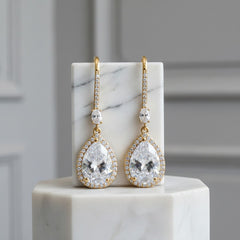 CUBIC ZIRCONIA COLLECTION - SPARKLE GEM EARRINGS - CZER562 GOLD