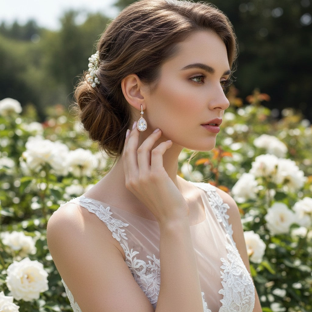 CUBIC ZIRCONIA COLLECTION - SPARKLE GEM EARRINGS - CZER562 ROSE GOLD