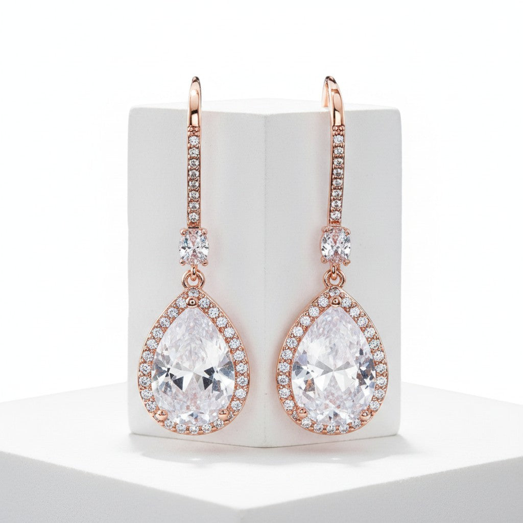 CUBIC ZIRCONIA COLLECTION - SPARKLE GEM EARRINGS - CZER562 ROSE GOLD