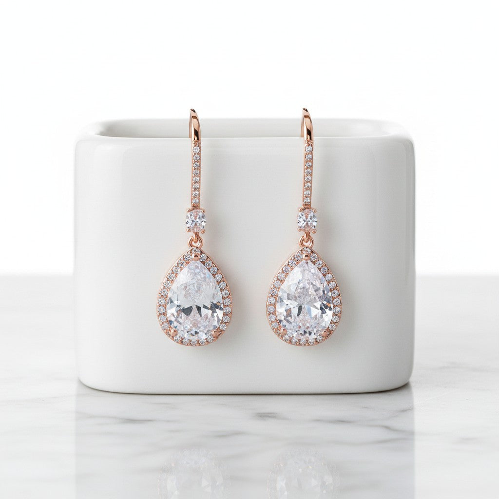 CUBIC ZIRCONIA COLLECTION - SPARKLE GEM EARRINGS - CZER562 ROSE GOLD