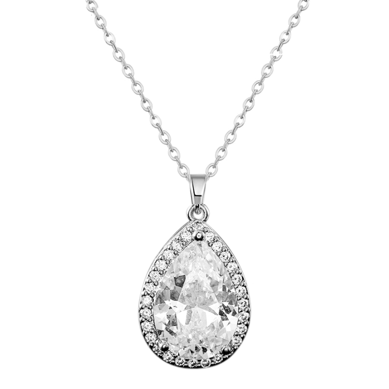 CUBIC ZIRCONIA COLLECTION - SPARKLE GEM NECKLACE - NK126 (SILVER)