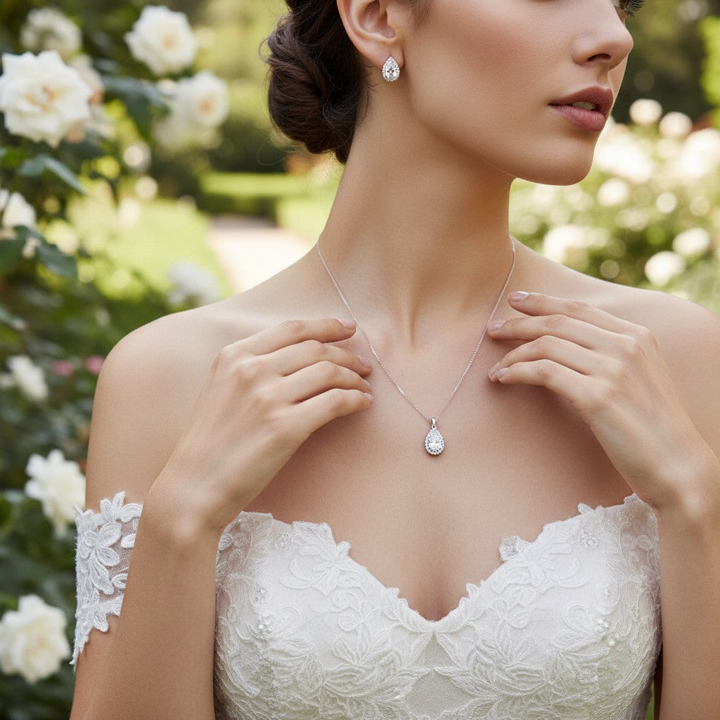 CUBIC ZIRCONIA COLLECTION - SPARKLE GEM NECKLACE - NK126 (SILVER)