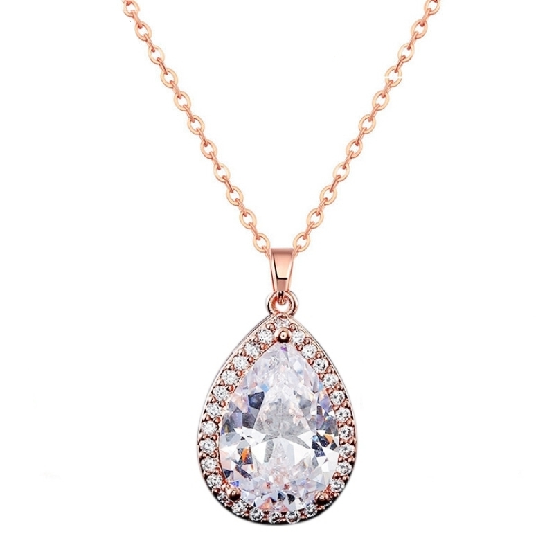 CUBIC ZIRCONIA COLLECTION - SPARKLE GEM NECKLACE - NK126 (ROSE GOLD)