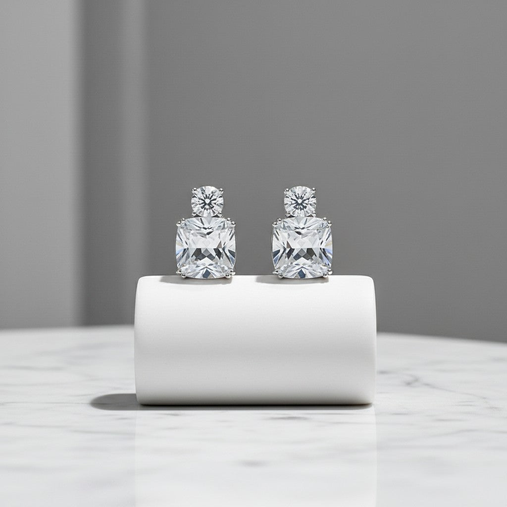 CUBIC ZIRCONIA COLLECTION - BEDAZZLE EARRINGS - CZER563 - (SILVER)
