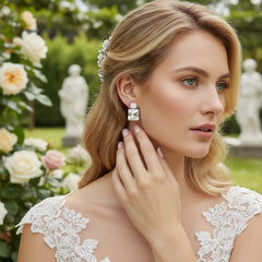 CUBIC ZIRCONIA COLLECTION - BEDAZZLE EARRINGS - CZER563 - (SILVER)