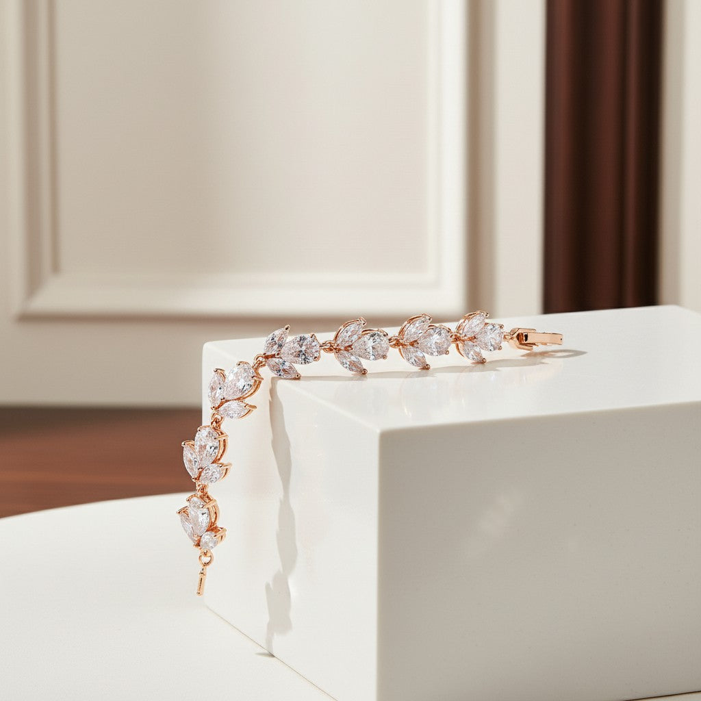CUBIC ZIRCONIA COLLECTION - EXQUISITE SPARKLE BRACELET - ROSE GOLD - (BR111)