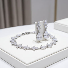 CUBIC ZIRCONIA COLLECTION - EXQUISITE SPARKLE BRACELET SET - SILVER- BR112