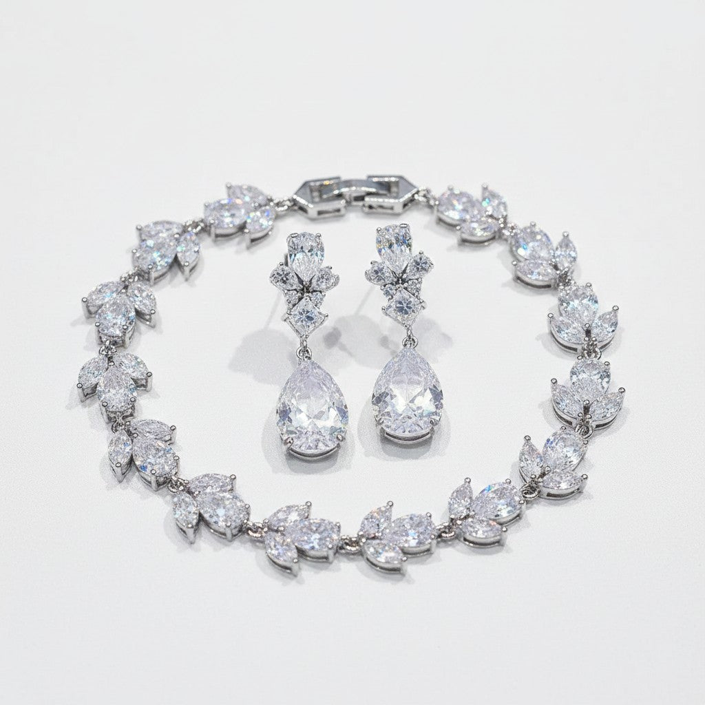 CUBIC ZIRCONIA COLLECTION - EXQUISITE SPARKLE BRACELET SET - SILVER- BR112