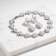 CUBIC ZIRCONIA COLLECTION - EXQUISITE SPARKLE BRACELET SET - SILVER- BR112