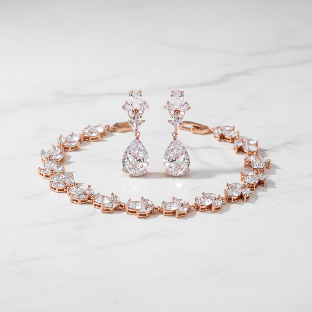 CUBIC ZIRCONIA COLLECTION - EXQUISITE SPARKLE BRACELET SET - ROSE GOLD- BR112