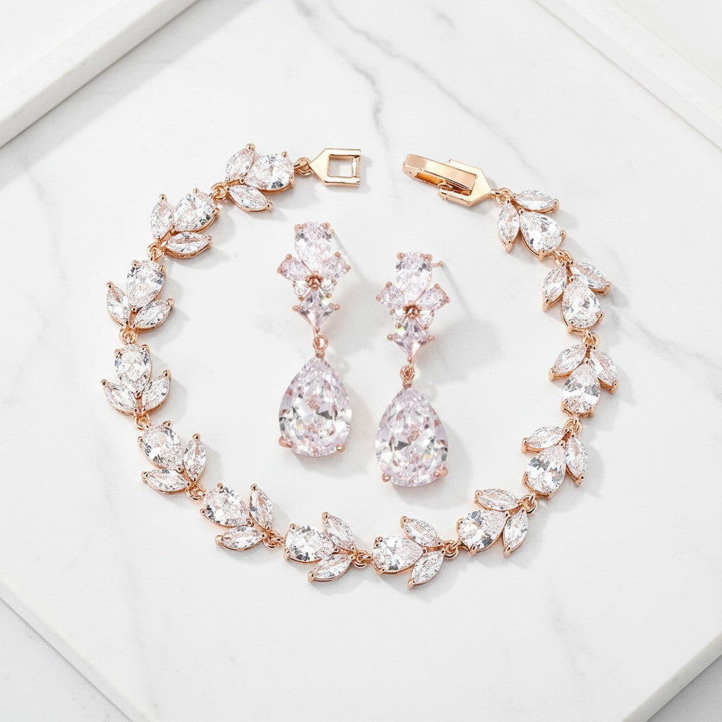 CUBIC ZIRCONIA COLLECTION - EXQUISITE SPARKLE BRACELET SET - ROSE GOLD- BR112