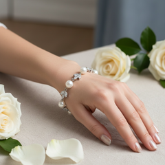 CUBIC ZIRCONIA COLECTION - SHIMMER  PEARL BRACELET - BR113 SILVER