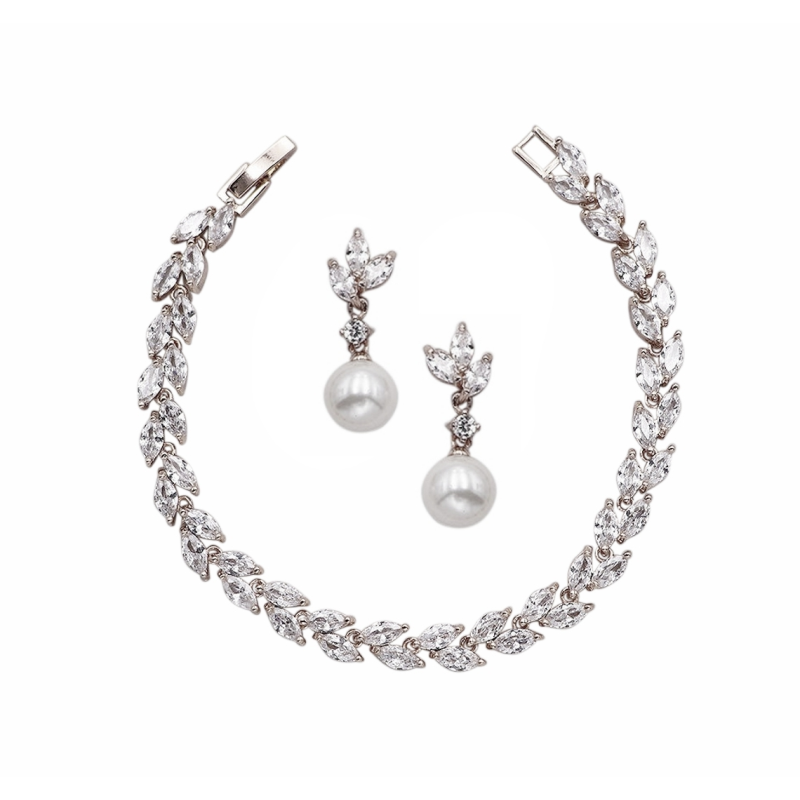 CUBIC ZIRCONIA COLLECTION - CHIC CRYSTAL BRACELET SET - BR115 SILVER