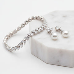 CUBIC ZIRCONIA COLLECTION - CHIC CRYSTAL BRACELET SET - BR115 SILVER