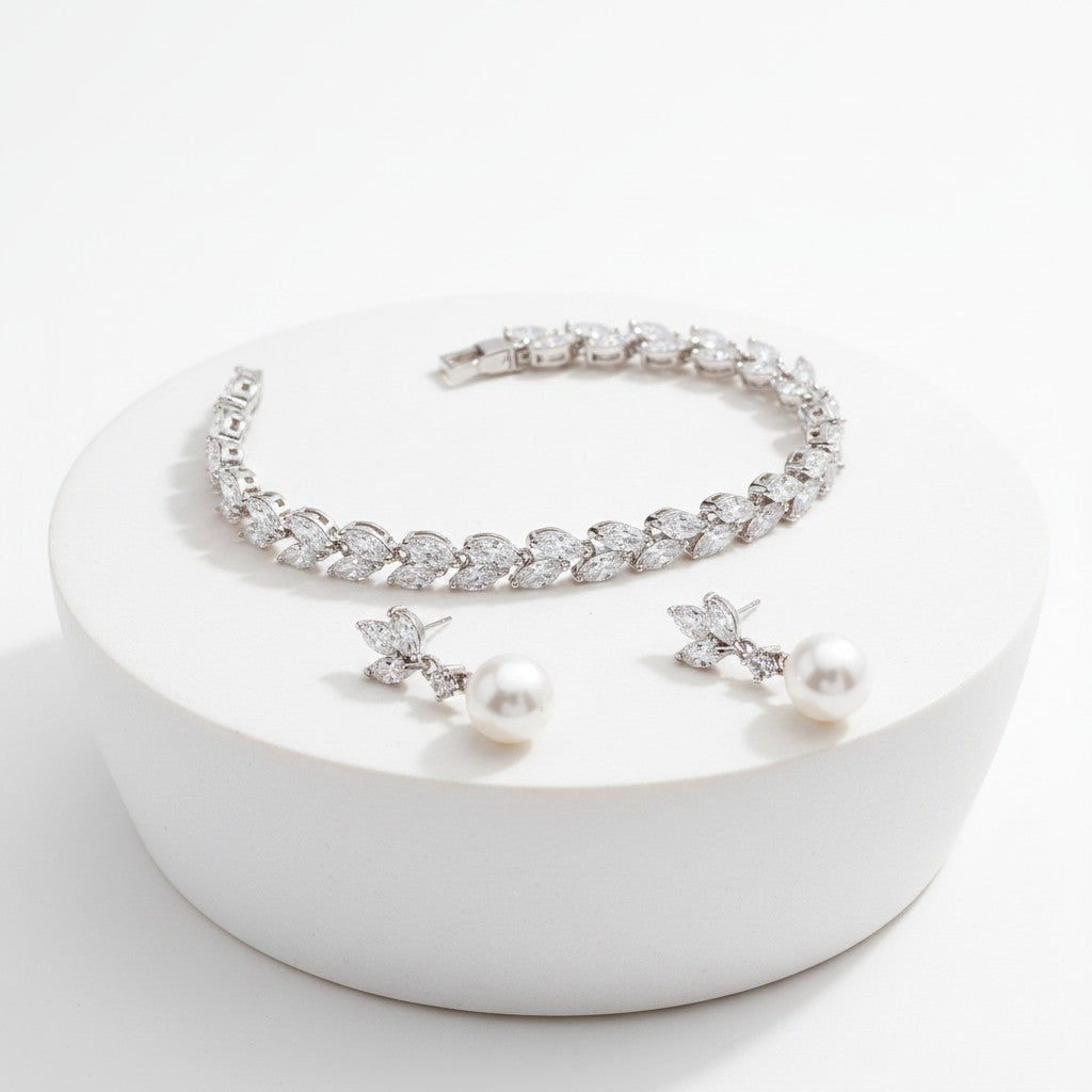 CUBIC ZIRCONIA COLLECTION - CHIC CRYSTAL BRACELET SET - BR115 SILVER