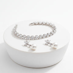 CUBIC ZIRCONIA COLLECTION - CHIC CRYSTAL BRACELET SET - BR115 SILVER
