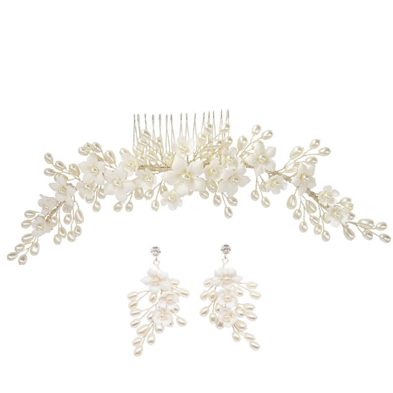ATHENA COLLECTION - LUXE DIVINE HAIR COMB & EARRING SET - SILVER  HC221