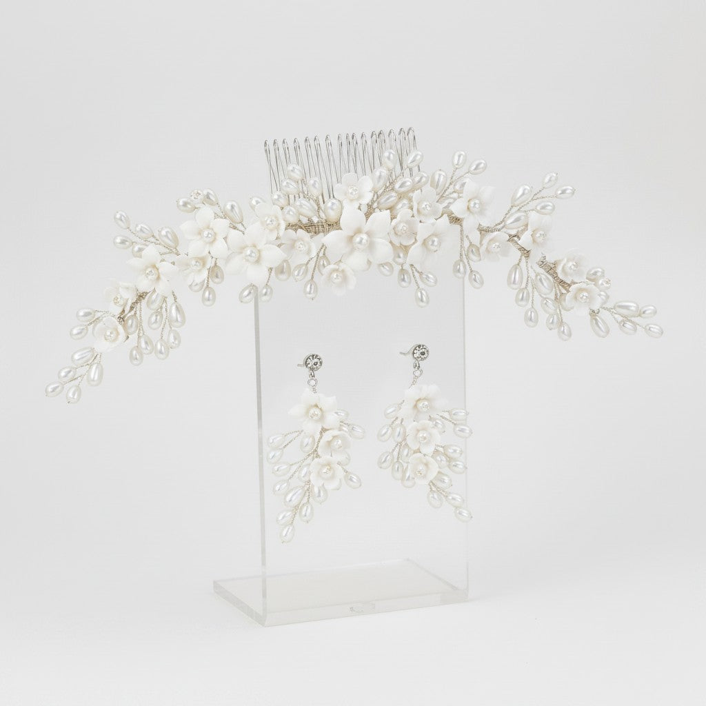 ATHENA COLLECTION - LUXE DIVINE HAIR COMB & EARRING SET - SILVER  HC221