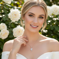 CUBIC ZIRCONIA COLLECTION - BELLA DAINTY DROP NECKLACE SET - SILVER (NK128)