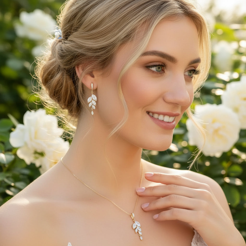 CUBIC ZIRCONIA COLLECTION - BELLA DAINTY DROP NECKLACE SET - SILVER (NK128)