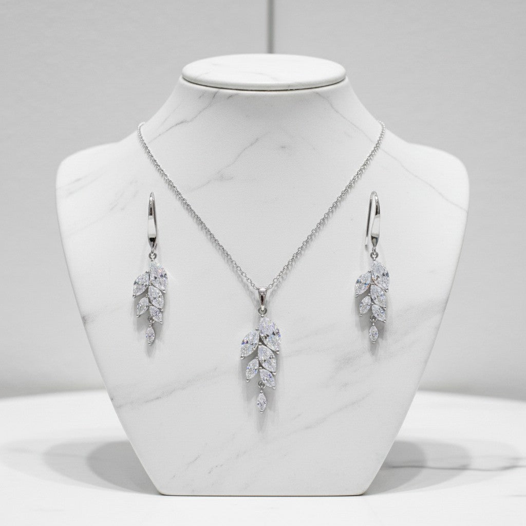 CUBIC ZIRCONIA COLLECTION - BELLA DAINTY DROP NECKLACE SET - SILVER (NK128)