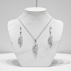 CUBIC ZIRCONIA COLLECTION - BELLA DAINTY DROP NECKLACE SET - SILVER (NK128)