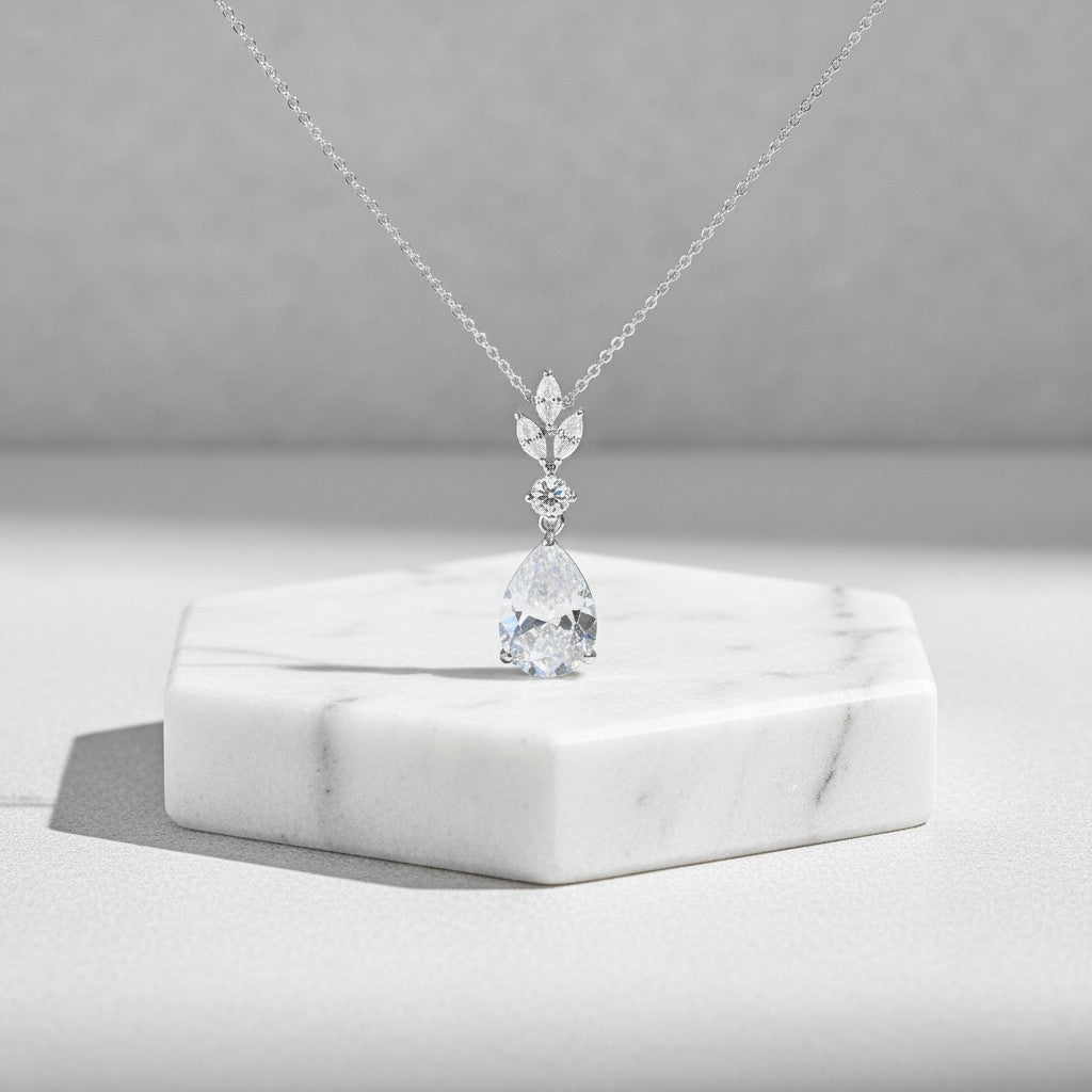 CUBIC ZIRCONIA COLLECTION - SIMPLY SPARKLE NECKLACE - NK129- SILVER
