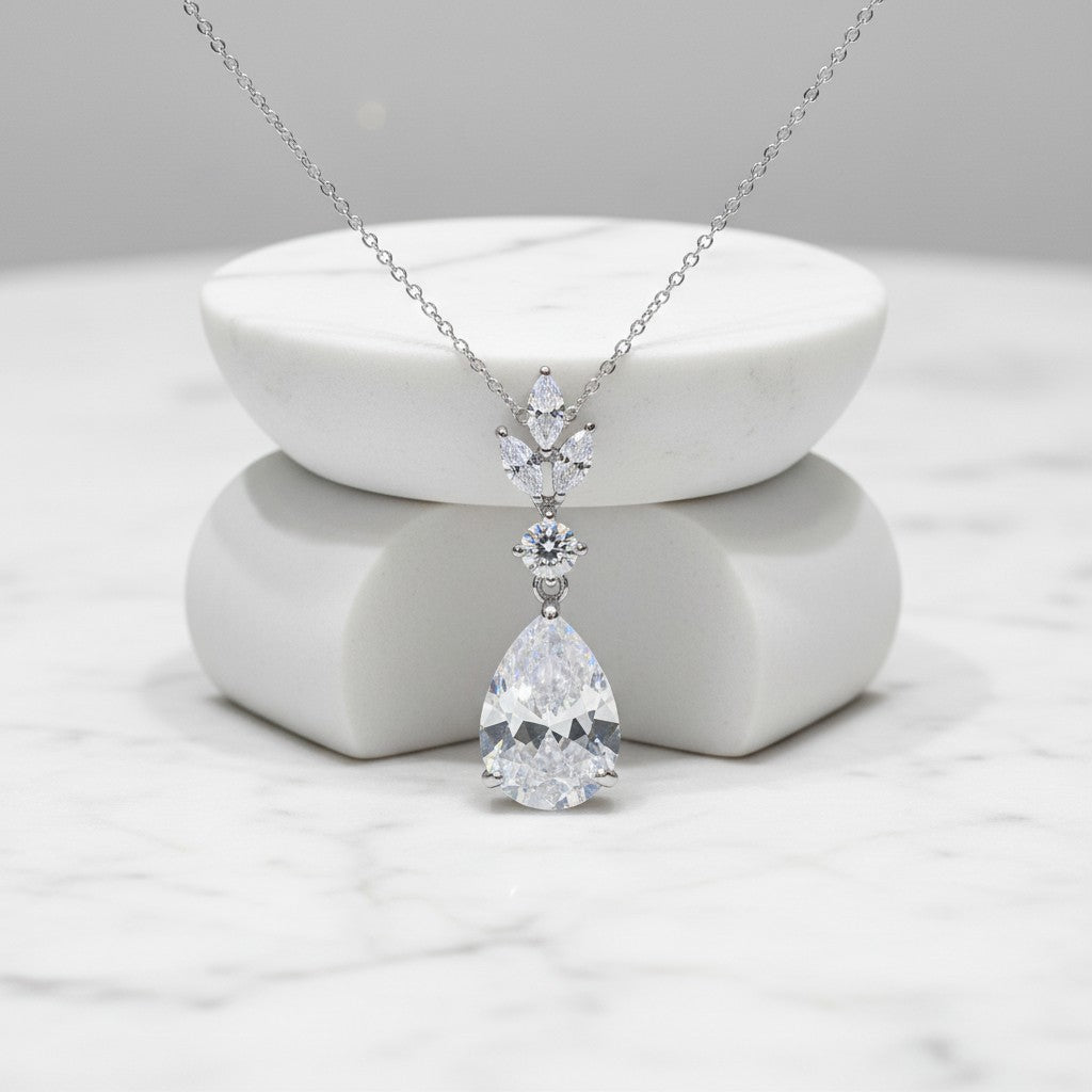 CUBIC ZIRCONIA COLLECTION - SIMPLY SPARKLE NECKLACE - NK129- SILVER