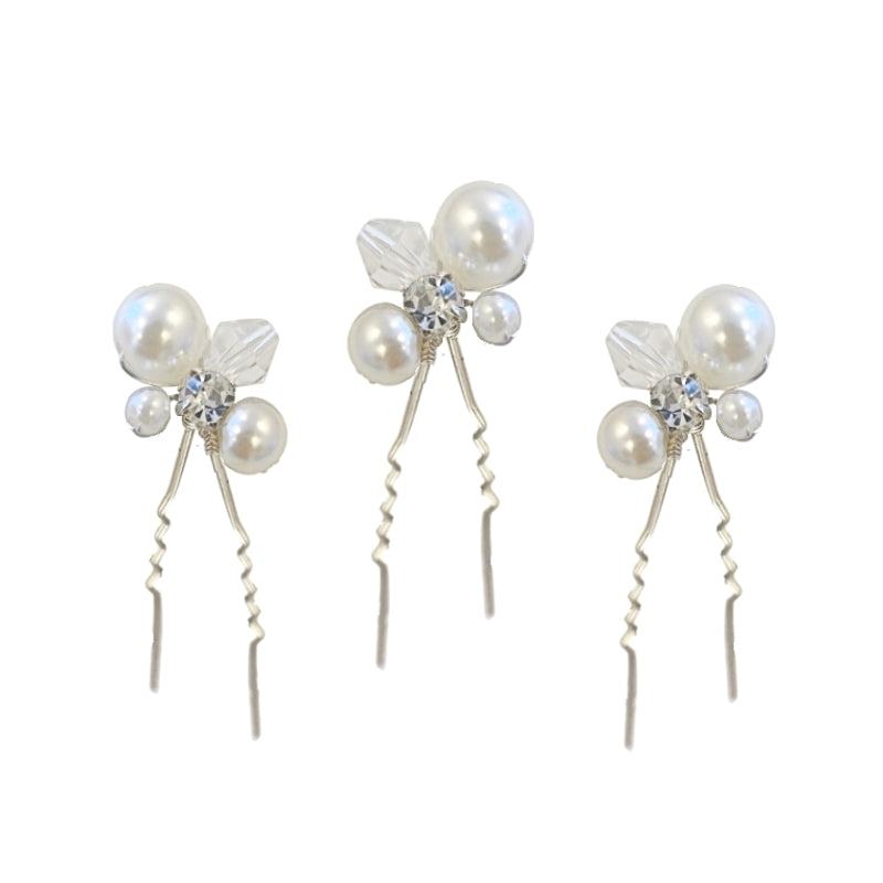ATHENA COLLECTION - PEARL GEM HAIR PINS (SET) - pin 51 silver