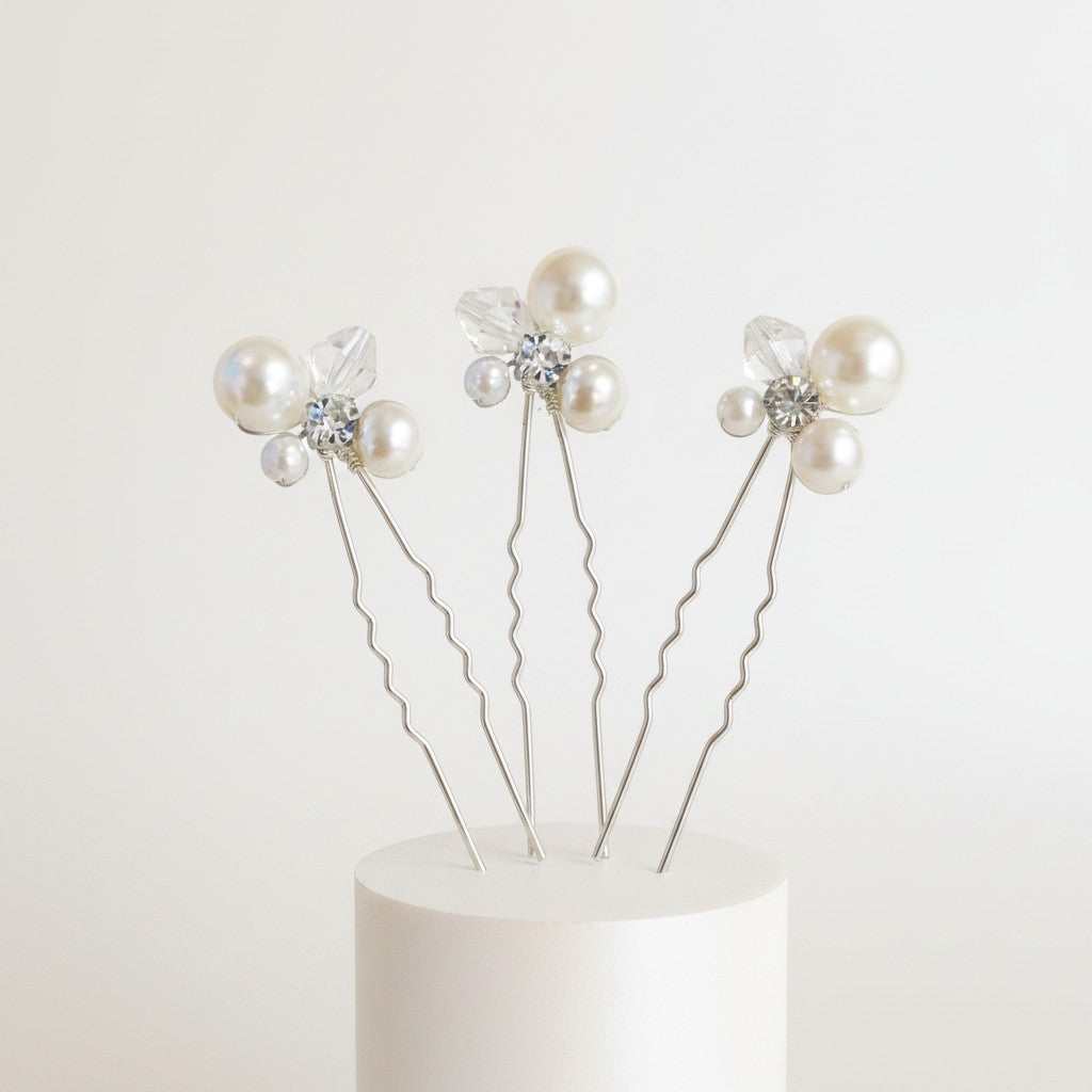 ATHENA COLLECTION - PEARL GEM HAIR PINS (SET) - pin 51 silver