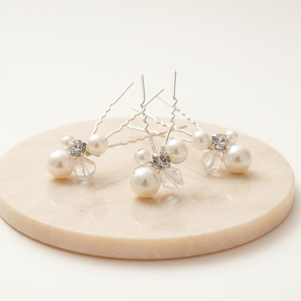 ATHENA COLLECTION - PEARL GEM HAIR PINS (SET) - pin 51 silver