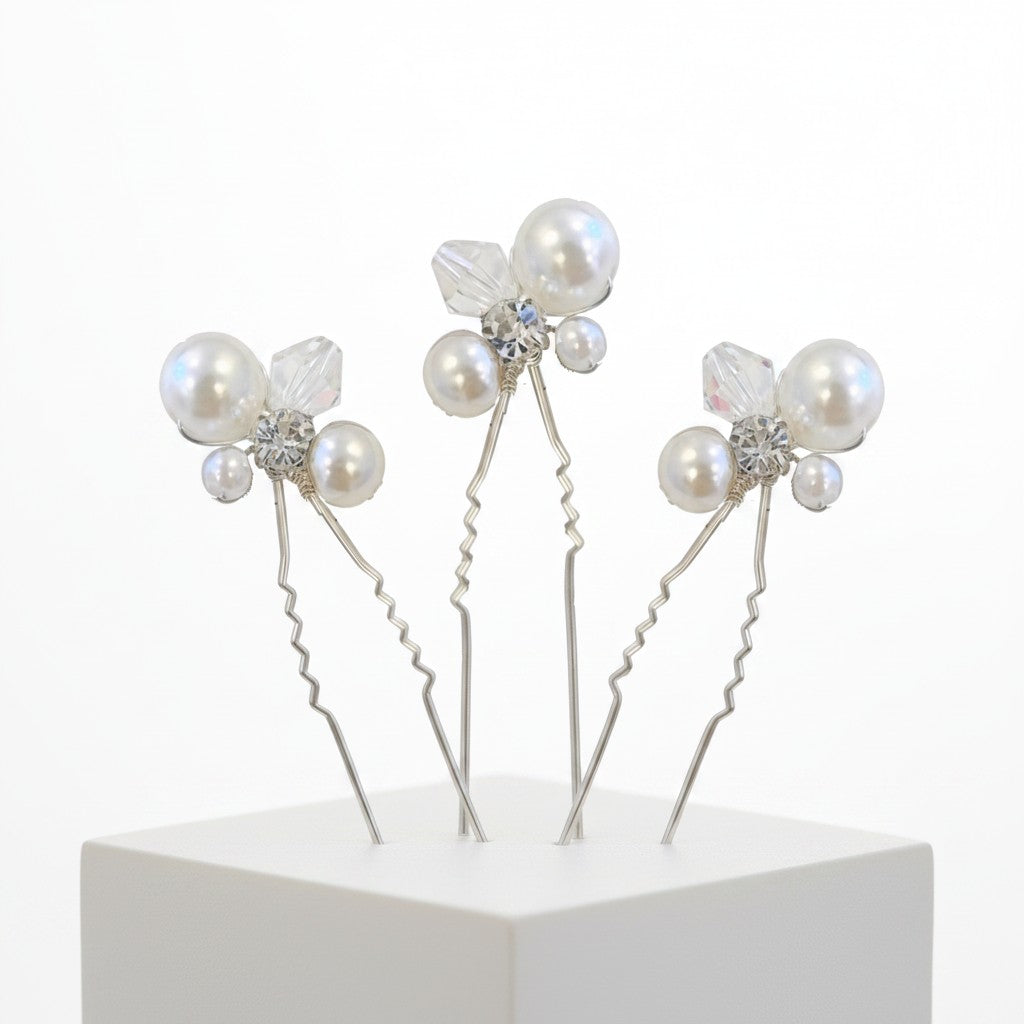 ATHENA COLLECTION - PEARL GEM HAIR PINS (SET) - pin 51 silver