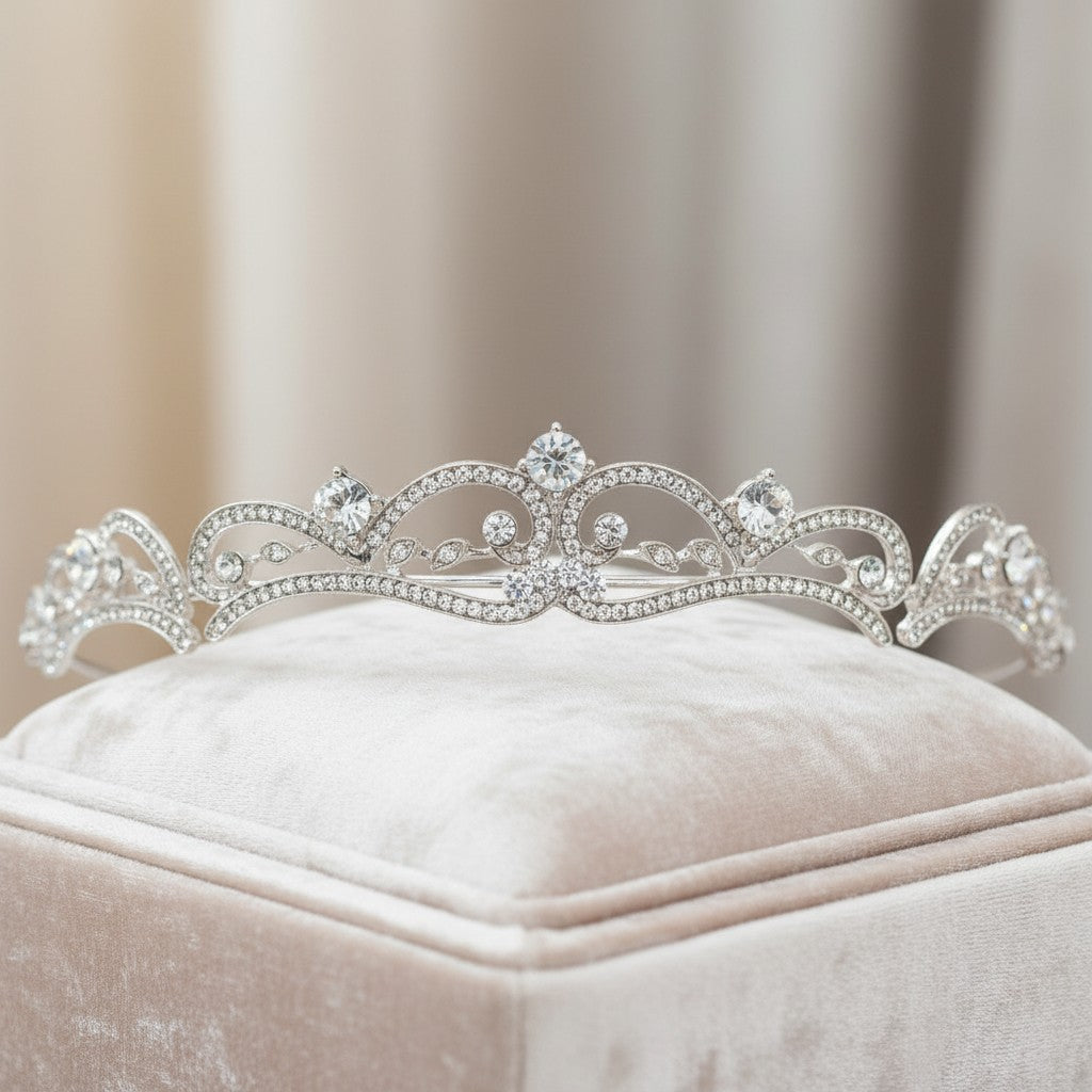 ATHENA COLLECTION - ETERNALLY CRYSTAL TIARA - SILVER AHB65