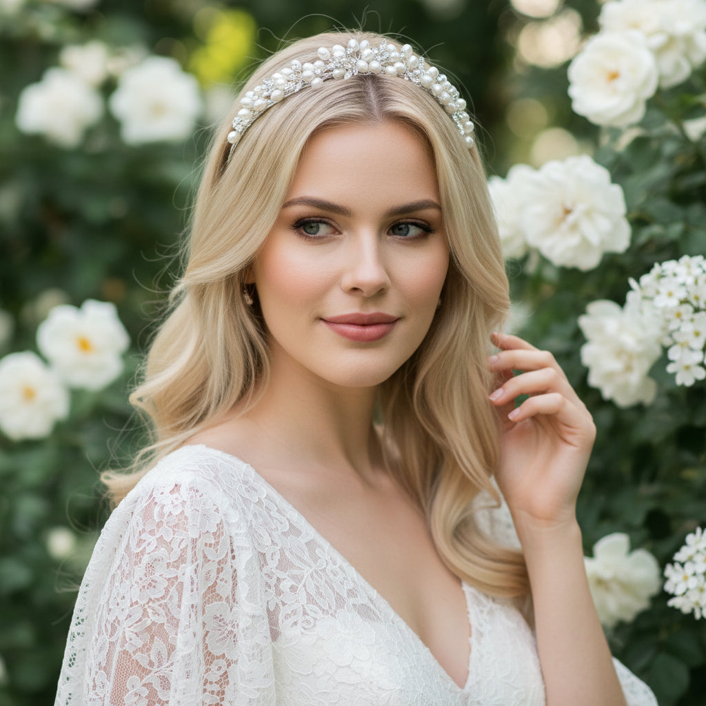 ATHENA COLLECTION - ETERNALLY PEARL TIARA - SILVER - AHB46