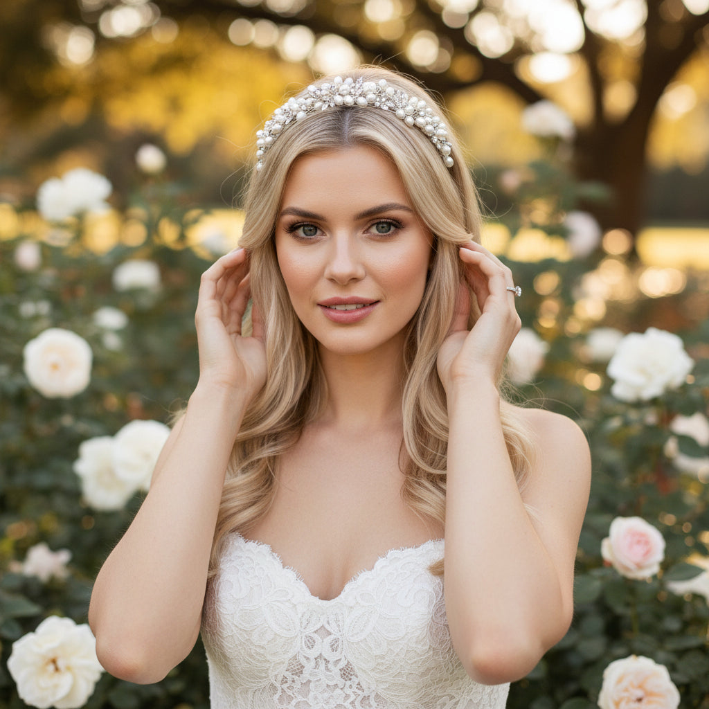 ATHENA COLLECTION - ETERNALLY PEARL TIARA - SILVER - AHB46