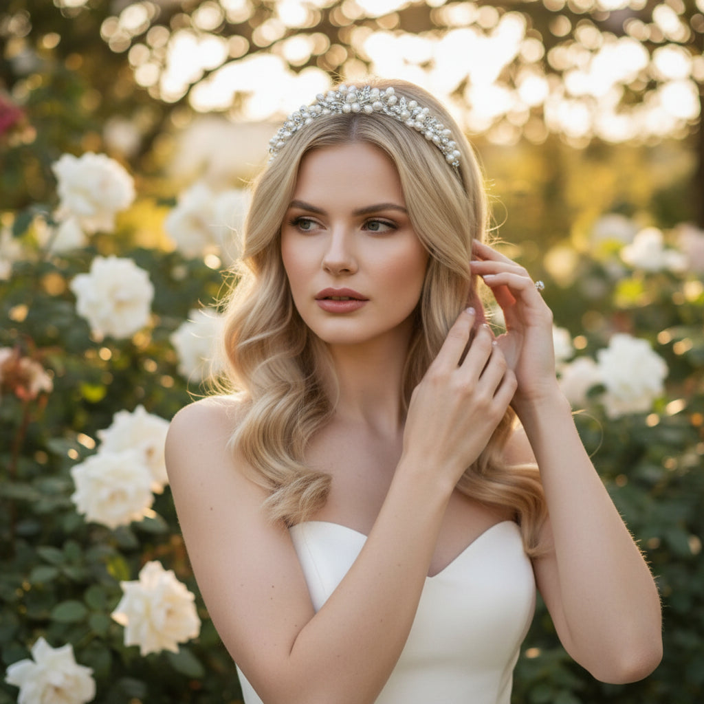 ATHENA COLLECTION - ETERNALLY PEARL TIARA - SILVER - AHB46