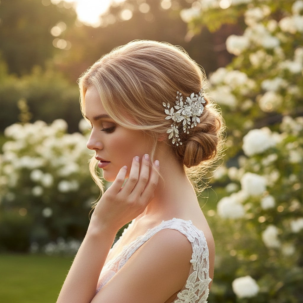 ATHENA COLLECTION - FLORAL ROMANCE HEADPIECE- HC222 SILVER