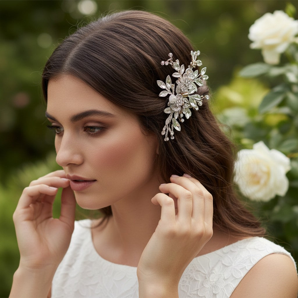 ATHENA COLLECTION - FLORAL ROMANCE HEADPIECE- HC222 SILVER
