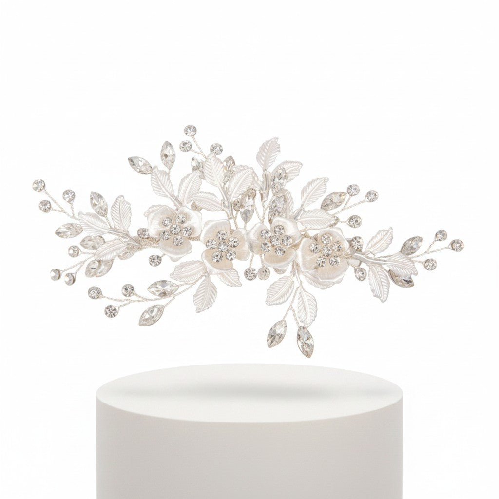 ATHENA COLLECTION - FLORAL ROMANCE HEADPIECE- HC222 SILVER