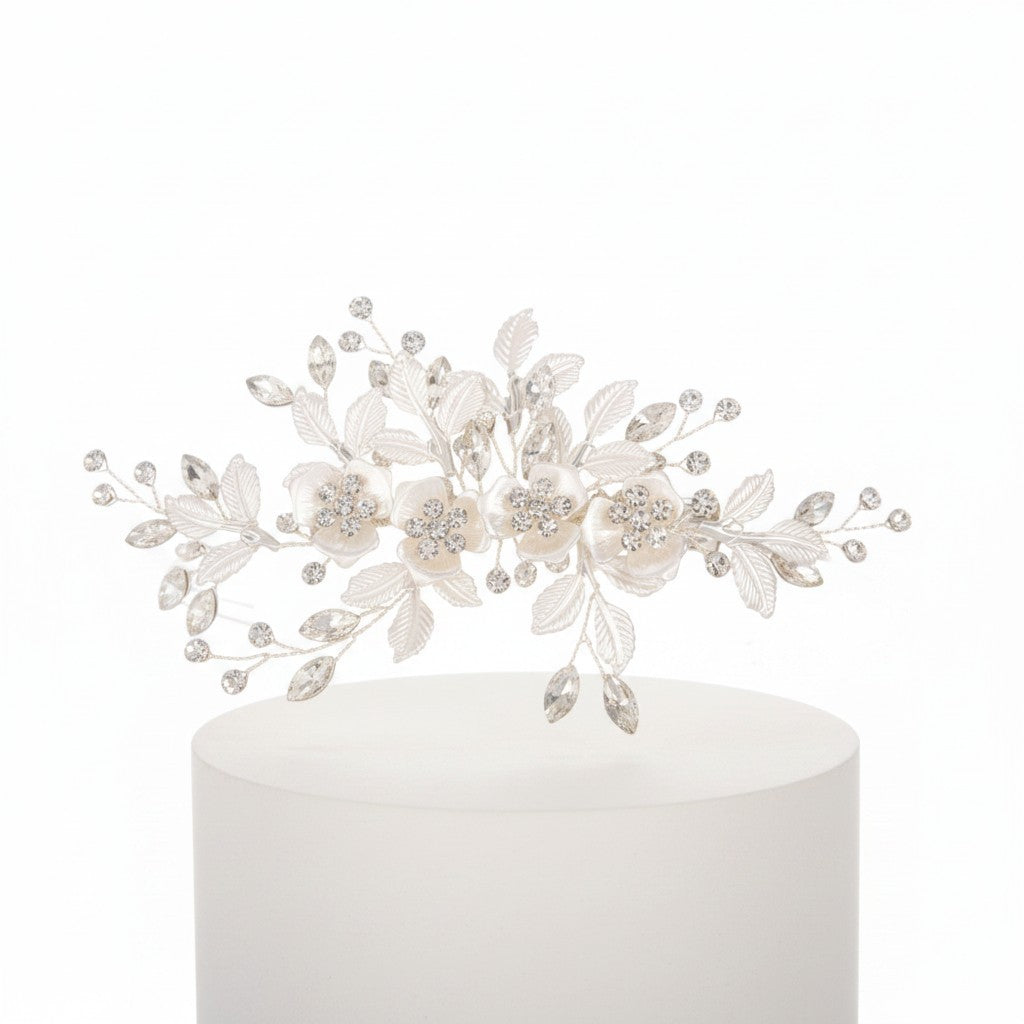 ATHENA COLLECTION - FLORAL ROMANCE HEADPIECE- HC222 SILVER
