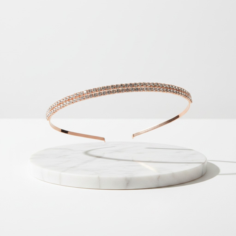 ATHENA COLLECTION - DOUBLE ROW CRYSTAL HEADBAND - ROSE GOLD AHB71