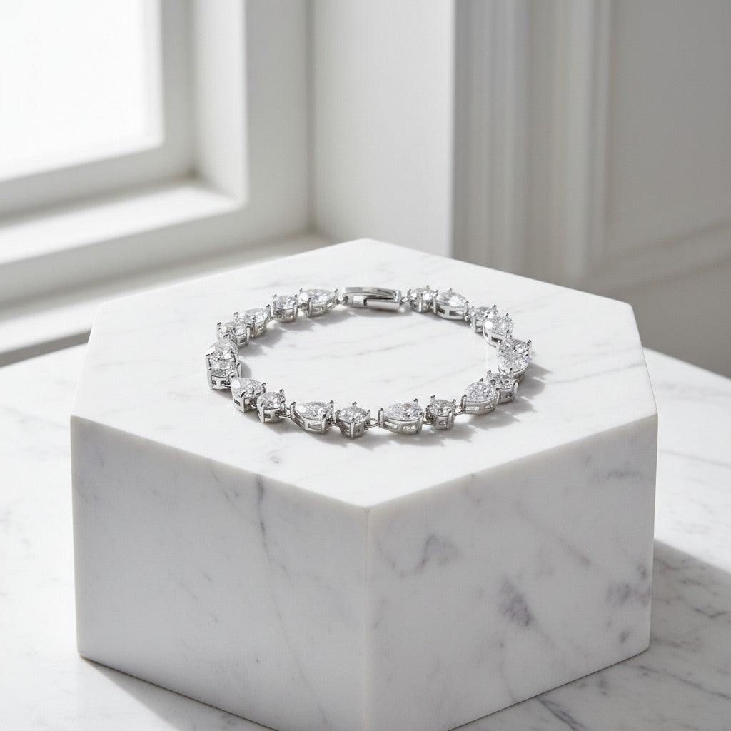 CUBIC ZIRCONIA COLLECTION - CRYSTAL SPARKLE BRACELET -BR118 SILVER