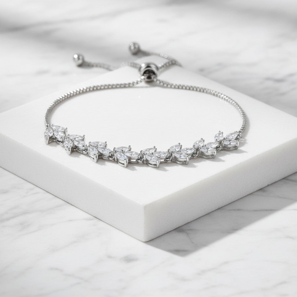 CUBIC ZIRCONIA COLLECTION - CRYSTAL DAZZLE BRACELET - SILVER - ADJUSTABLE -BR119