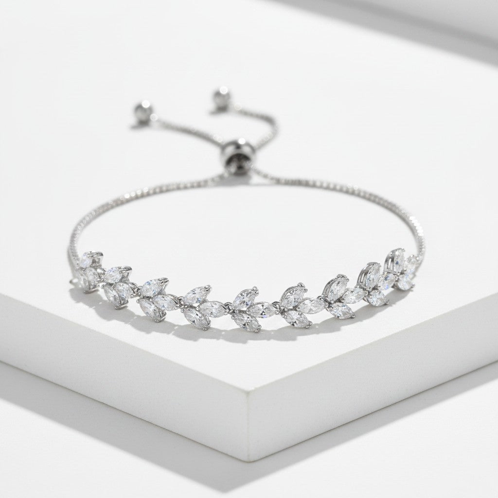 CUBIC ZIRCONIA COLLECTION - CRYSTAL DAZZLE BRACELET - SILVER - ADJUSTABLE -BR119
