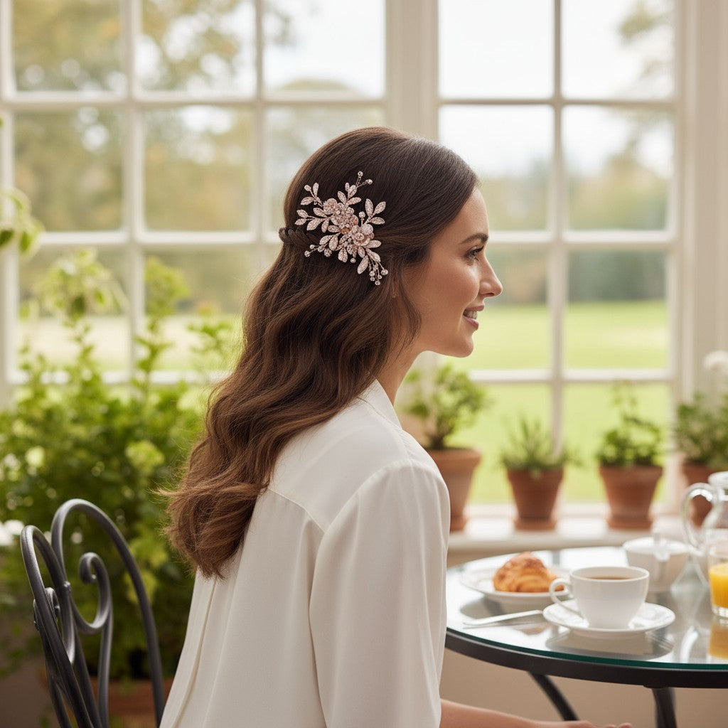 ATHENA COLLECTION - FLORAL ROMANCE HEADPIECE- HC222  GOLD