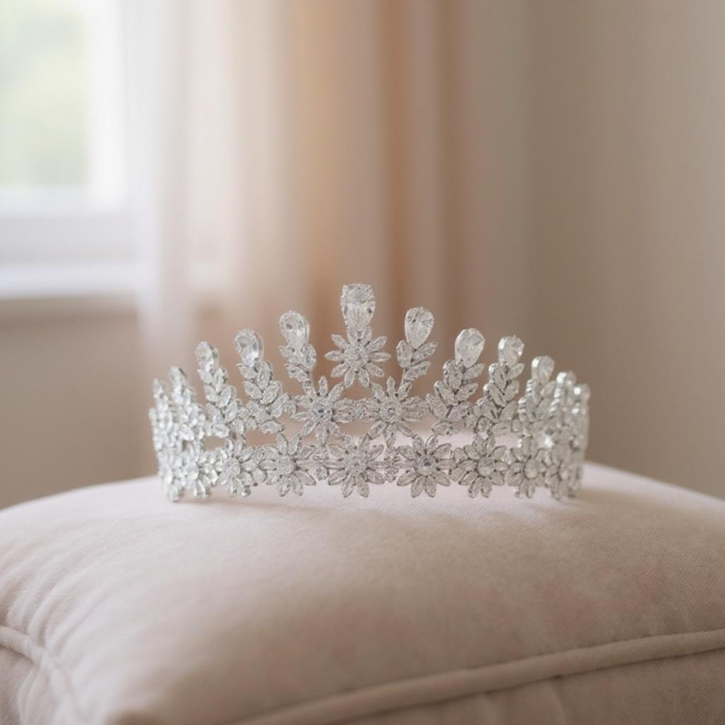 CUBIC ZIRCONIA COLLECTION - STARLET LUXE TIARA - AHB73 SILVER