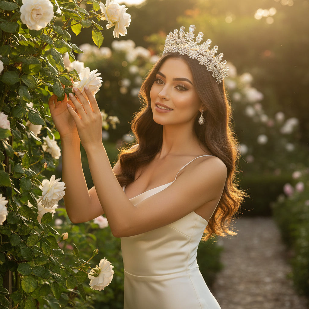 CUBIC ZIRCONIA COLLECTION - STARLET LUXE TIARA - AHB73 SILVER