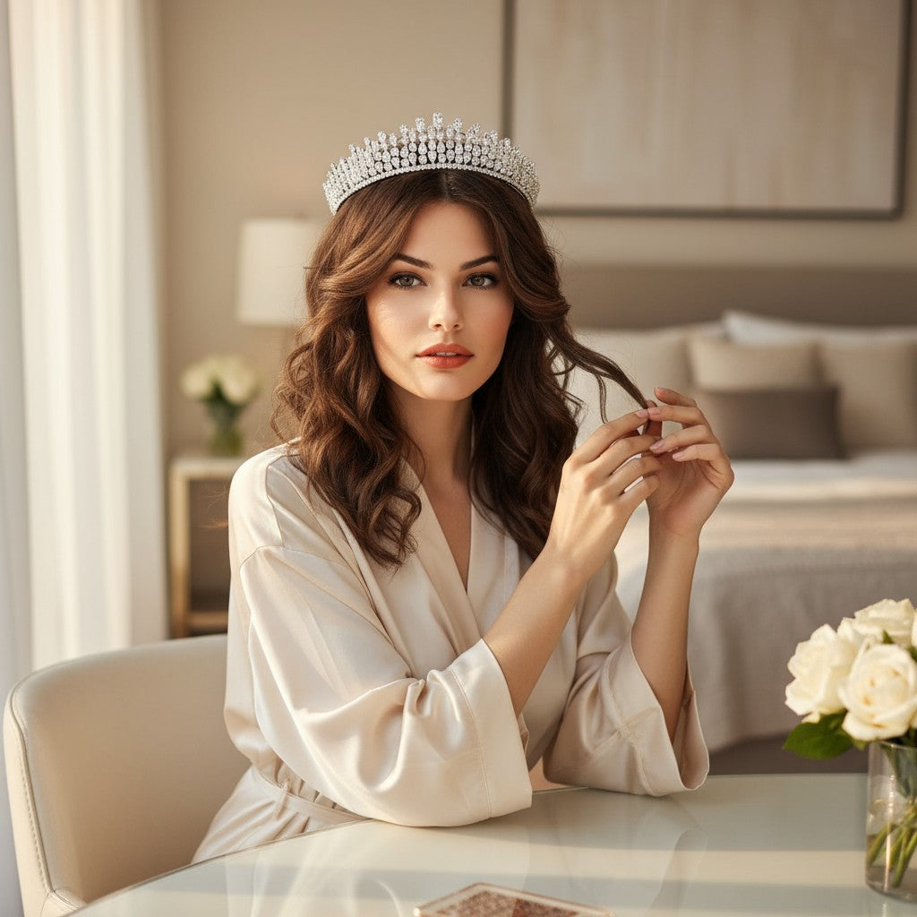CUBIC ZIRCONIA COLLECTION - DIAMOND LUXE TIARA AHB74 SILVER
