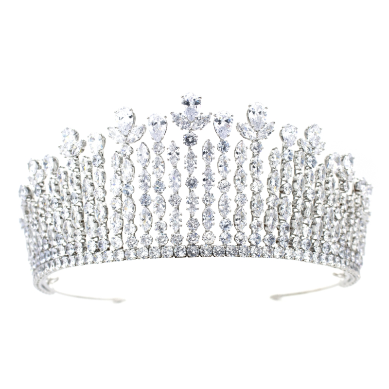 CUBIC ZIRCONIA COLLECTION - EXQUISITE REGAL TIARA - AHB126 SILVER